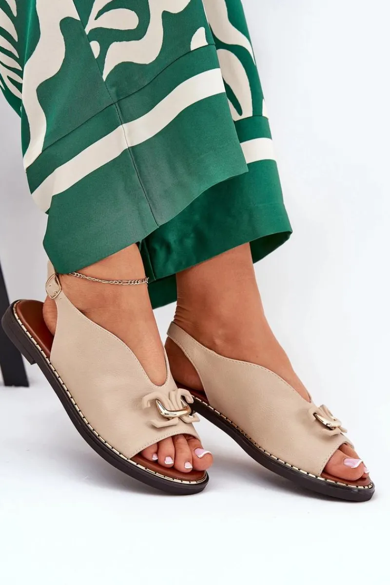 Discount Sandały Na Płaskim Obcasie Z Ozdobą Eko Skóra Beżowe Tillireta Damskie Sandały Płaskie