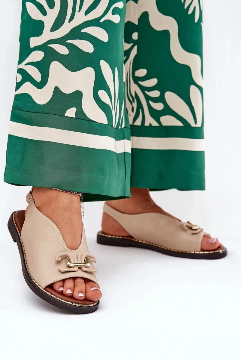 Discount Sandały Na Płaskim Obcasie Z Ozdobą Eko Skóra Beżowe Tillireta Damskie Sandały Płaskie