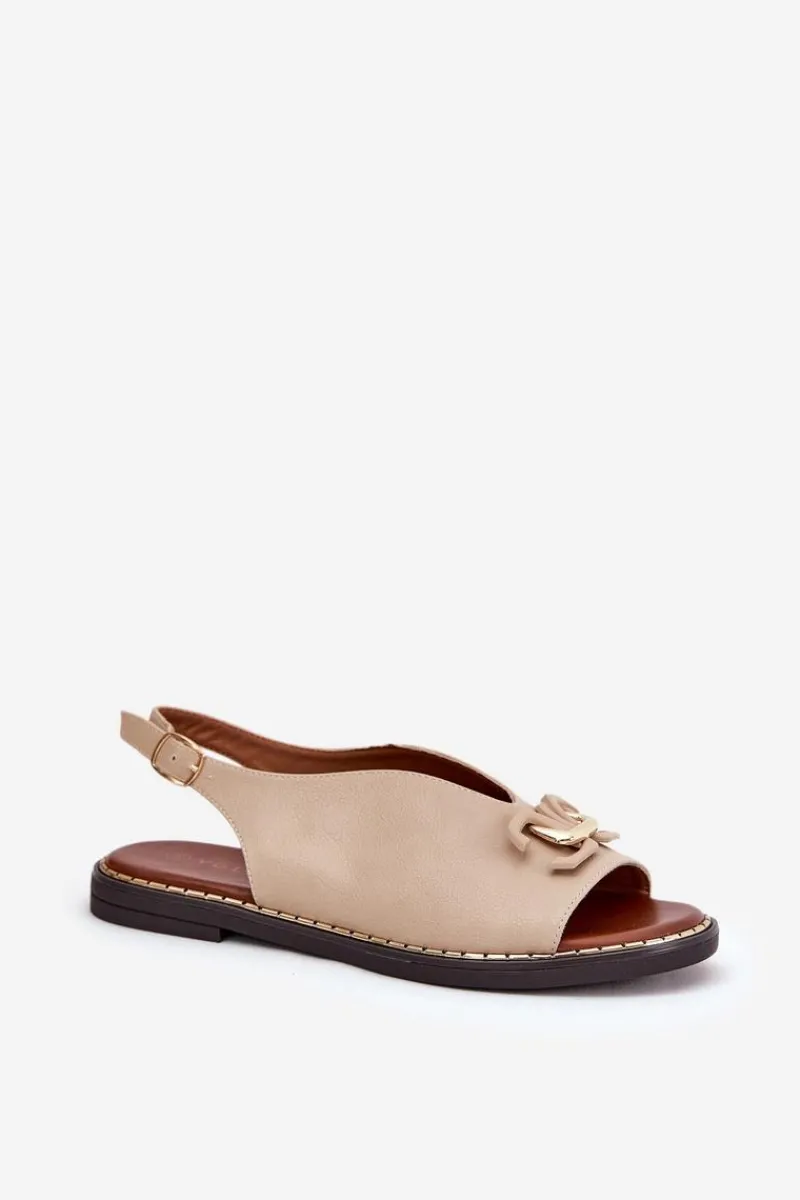 Discount Sandały Na Płaskim Obcasie Z Ozdobą Eko Skóra Beżowe Tillireta Damskie Sandały Płaskie