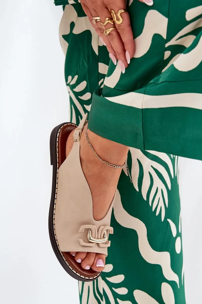 Discount Sandały Na Płaskim Obcasie Z Ozdobą Eko Skóra Beżowe Tillireta Damskie Sandały Płaskie