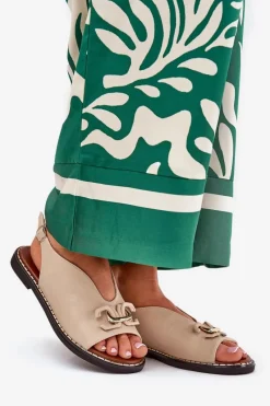 Discount Sandały Na Płaskim Obcasie Z Ozdobą Eko Skóra Beżowe Tillireta Damskie Sandały Płaskie