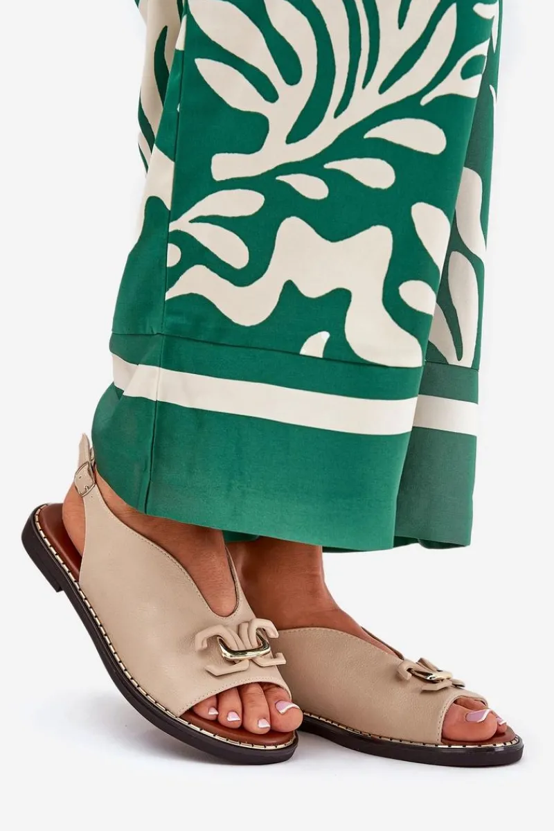 Discount Sandały Na Płaskim Obcasie Z Ozdobą Eko Skóra Beżowe Tillireta Damskie Sandały Płaskie