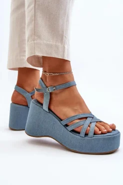 Boto Sandały Na Platformie I Koturnie Niebieskie Oporia