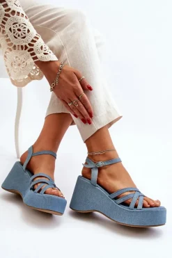 Boto Sandały Na Platformie I Koturnie Niebieskie Oporia