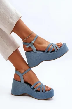 Boto Sandały Na Platformie I Koturnie Niebieskie Oporia