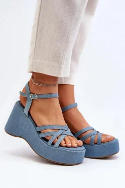 Boto Sandały Na Platformie I Koturnie Niebieskie Oporia