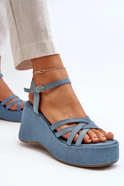 Boto Sandały Na Platformie I Koturnie Niebieskie Oporia