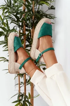 Sandały Płaskie>Boto Sandały Na Platformie Z Plecionką Zielone Megara