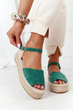 Sandały Płaskie>Boto Sandały Na Platformie Z Plecionką Zielone Megara