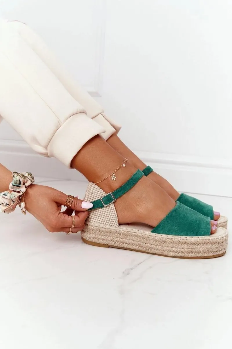 Sandały Płaskie>Boto Sandały Na Platformie Z Plecionką Zielone Megara