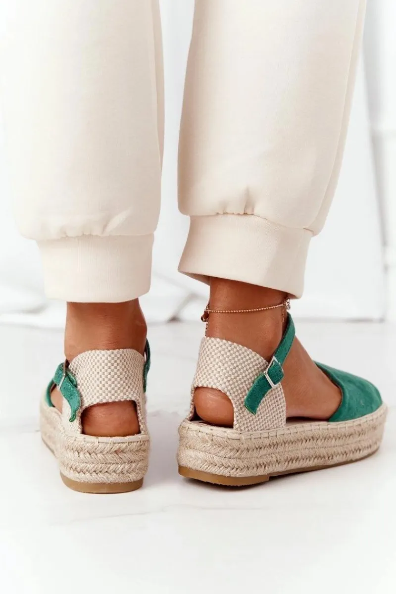 Sandały Płaskie>Boto Sandały Na Platformie Z Plecionką Zielone Megara