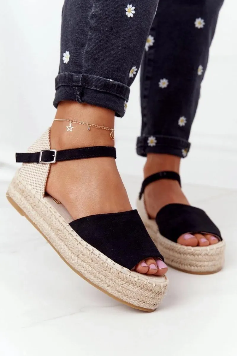 New Boto Sandały Na Platformie Z Plecionką Czarne Megara