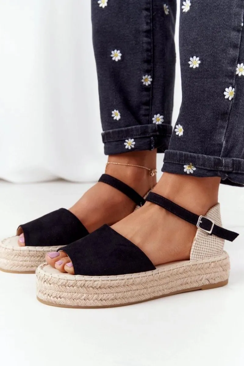 New Boto Sandały Na Platformie Z Plecionką Czarne Megara