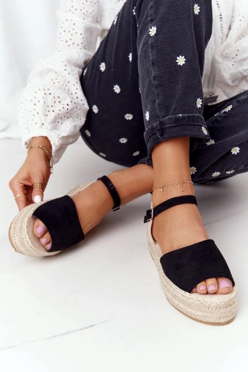 New Boto Sandały Na Platformie Z Plecionką Czarne Megara