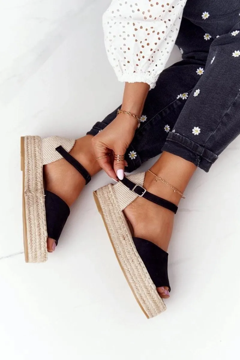 New Boto Sandały Na Platformie Z Plecionką Czarne Megara