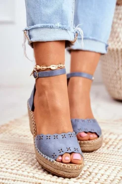 Best Sandały Na Plecionej Koturnie Niebieskie Sagittarius Damskie Sandały Na Koturnie