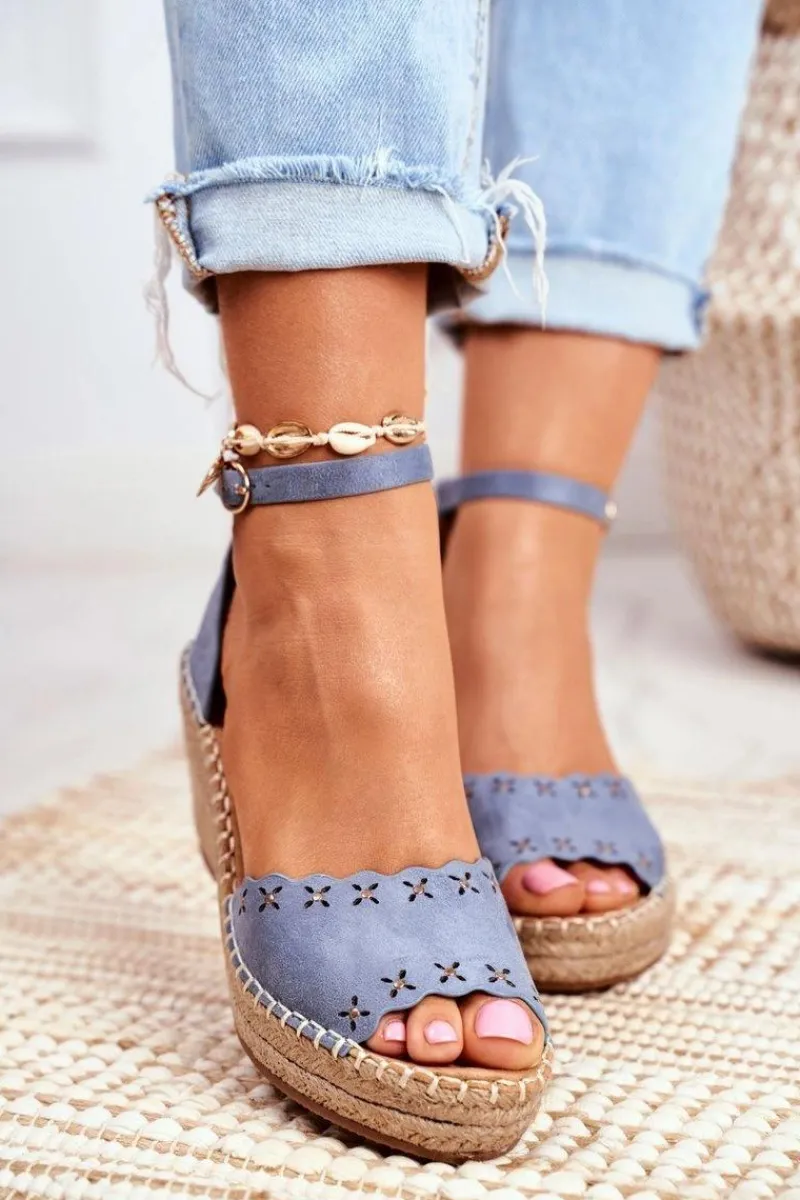 Best Sandały Na Plecionej Koturnie Niebieskie Sagittarius Damskie Sandały Na Koturnie