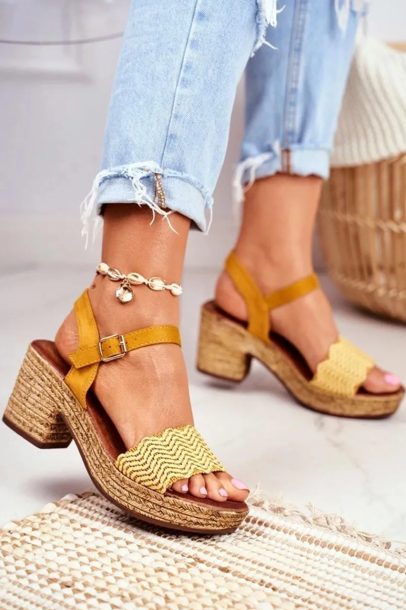 Hot Sandały Na Plecionej Platformie Żółte Fobi Damskie Sandały Na Obcasie