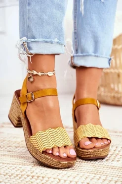 Hot Sandały Na Plecionej Platformie Żółte Fobi Damskie Sandały Na Obcasie