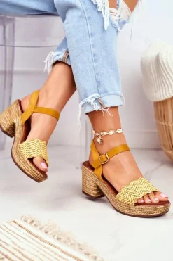 Hot Sandały Na Plecionej Platformie Żółte Fobi Damskie Sandały Na Obcasie