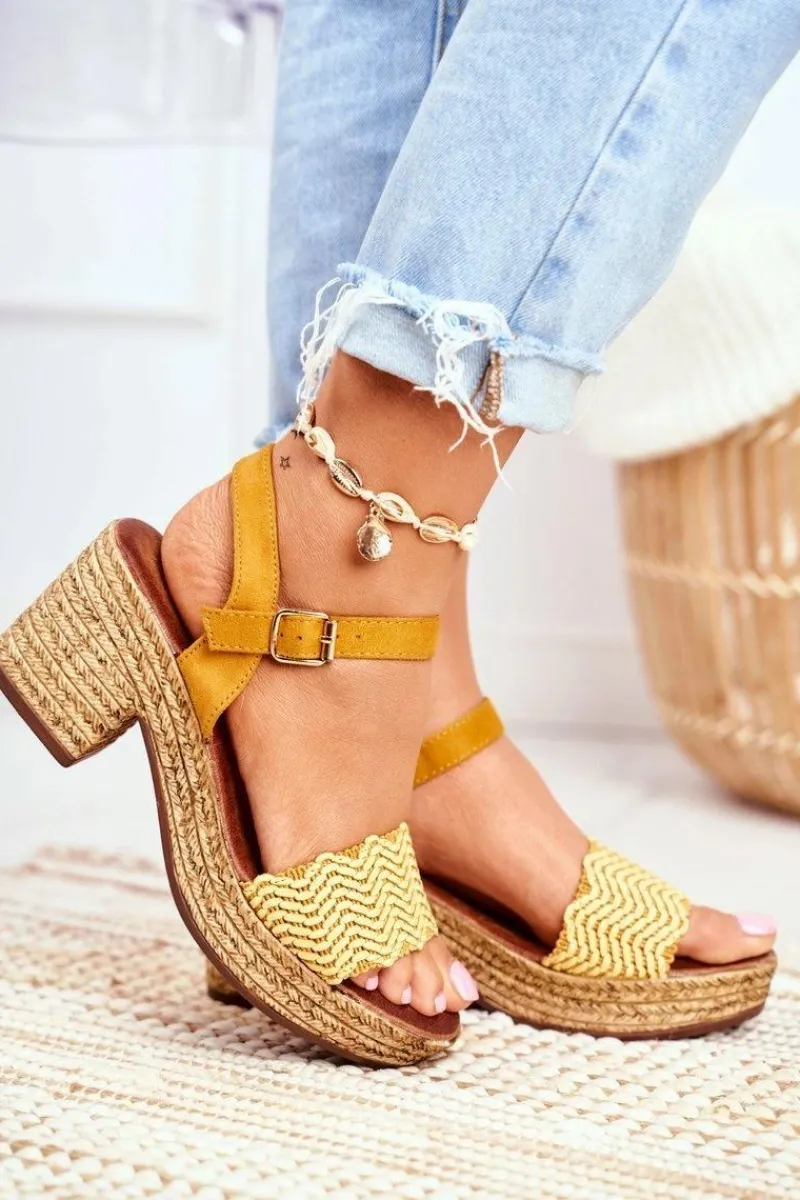 Hot Sandały Na Plecionej Platformie Żółte Fobi Damskie Sandały Na Obcasie
