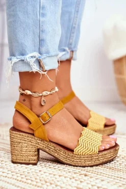 Hot Sandały Na Plecionej Platformie Żółte Fobi Damskie Sandały Na Obcasie
