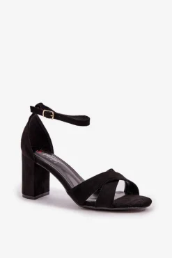 Clearance Sandały Na Słupkowym Obcasie Z Eko Zamszu Czarne Saniffia Damskie Sandały Na Obcasie