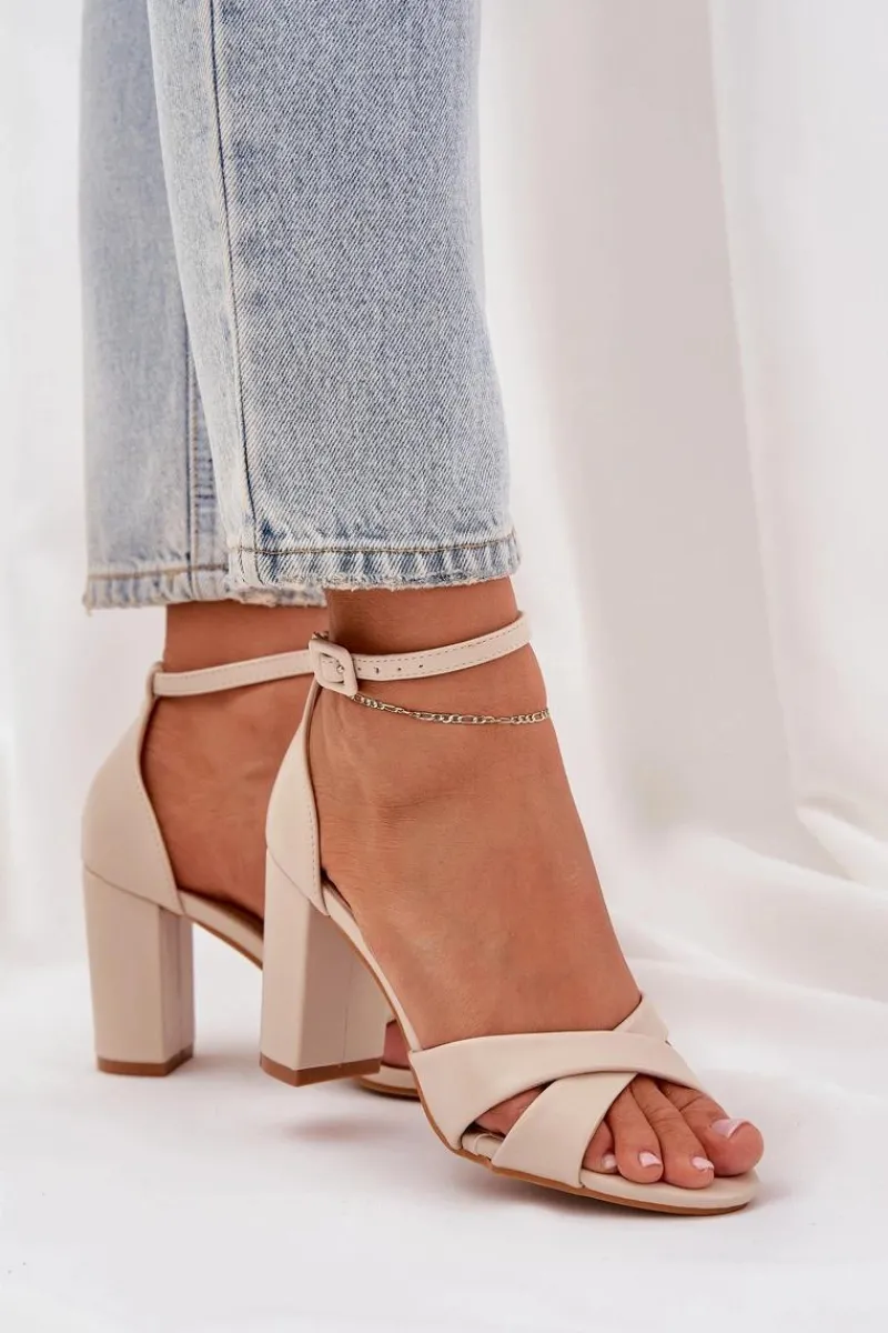 Sandały Na Obcasie>Boto Sandały Na Słupkowym Obcasie Z Eko Skóry Beżowe Lanaria Beżowy