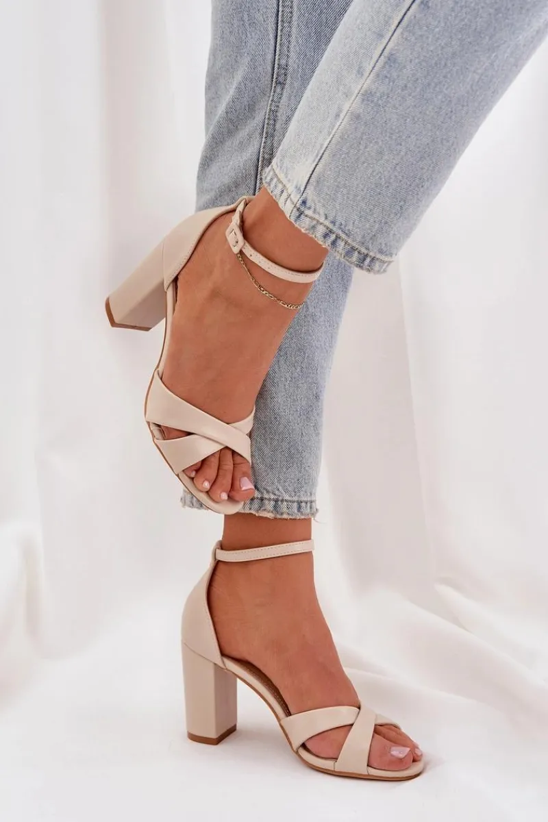 Sandały Na Obcasie>Boto Sandały Na Słupkowym Obcasie Z Eko Skóry Beżowe Lanaria Beżowy