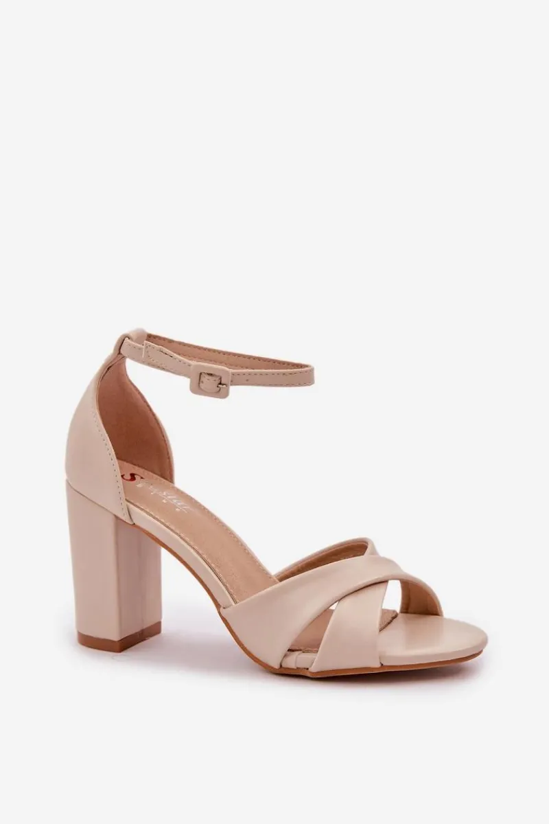 Sandały Na Obcasie>Boto Sandały Na Słupkowym Obcasie Z Eko Skóry Beżowe Lanaria Beżowy