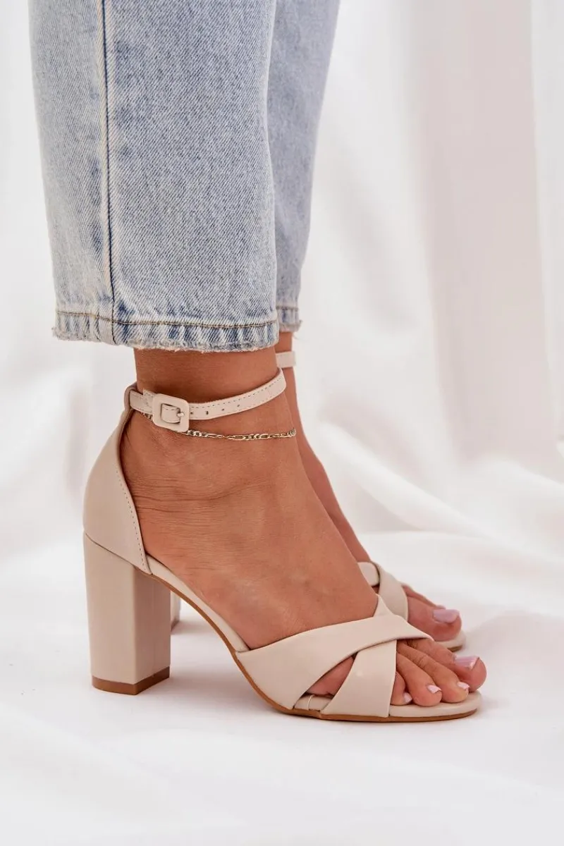 Sandały Na Obcasie>Boto Sandały Na Słupkowym Obcasie Z Eko Skóry Beżowe Lanaria Beżowy