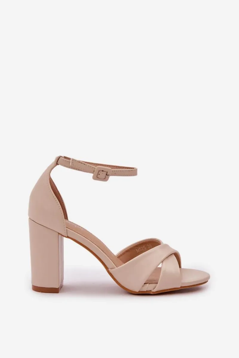 Sandały Na Obcasie>Boto Sandały Na Słupkowym Obcasie Z Eko Skóry Beżowe Lanaria Beżowy
