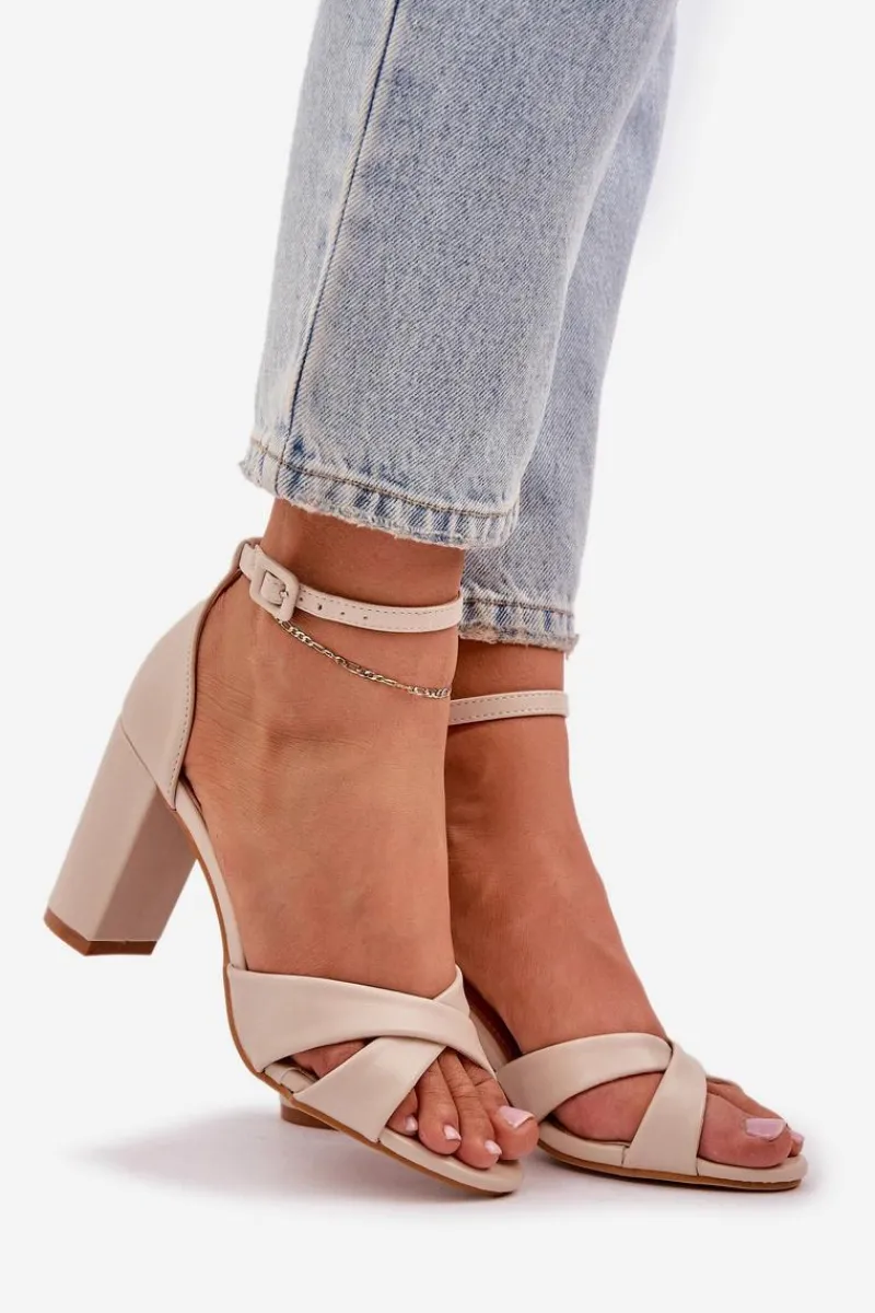 Sandały Na Obcasie>Boto Sandały Na Słupkowym Obcasie Z Eko Skóry Beżowe Lanaria Beżowy
