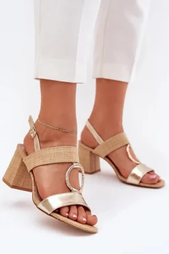 Sandały Na Słupku|Sandały Na Obcasie>Boto Sandały Na Słupkowym Obcasie Złote Afleeria