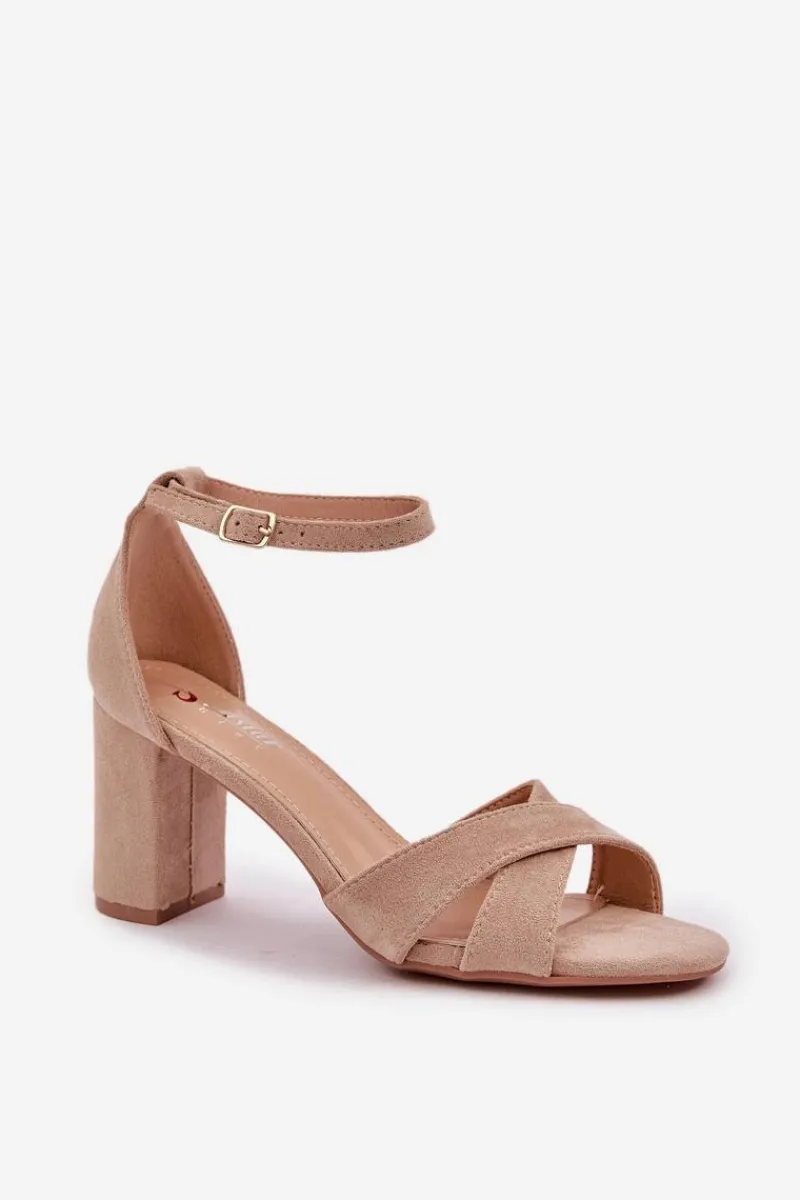 Sandały Na Obcasie>Boto Sandały Na Słupkowym Obcasie Z Eko Zamszu Beżowe Saniffia Beżowy