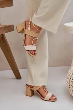 Outlet Sandały Na Słupkowym Obcasie Beżowe Afleeria Damskie Sandały Na Słupku|Sandały Na Obcasie