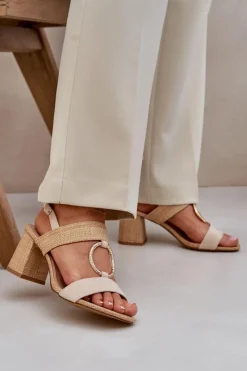 Outlet Sandały Na Słupkowym Obcasie Beżowe Afleeria Damskie Sandały Na Słupku|Sandały Na Obcasie