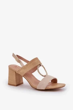 Outlet Sandały Na Słupkowym Obcasie Beżowe Afleeria Damskie Sandały Na Słupku|Sandały Na Obcasie