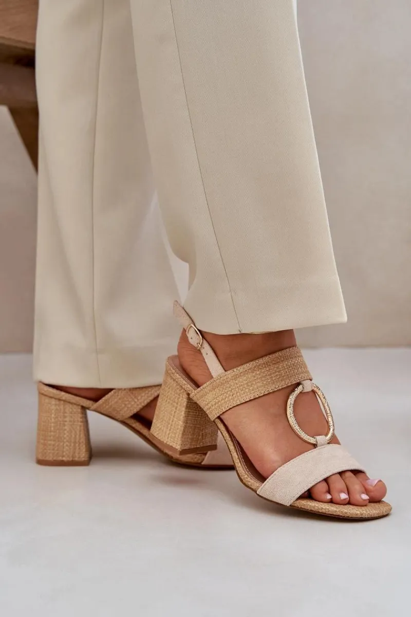 Outlet Sandały Na Słupkowym Obcasie Beżowe Afleeria Damskie Sandały Na Słupku|Sandały Na Obcasie