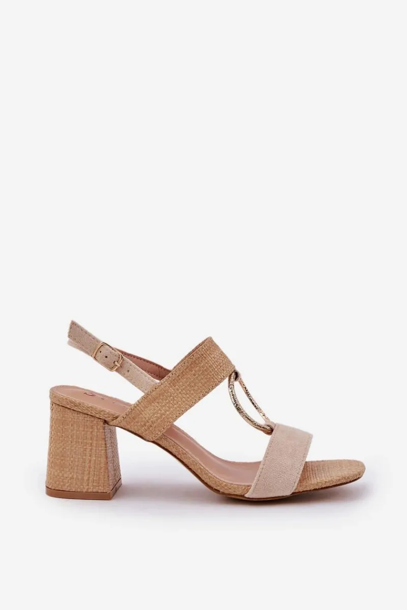 Outlet Sandały Na Słupkowym Obcasie Beżowe Afleeria Damskie Sandały Na Słupku|Sandały Na Obcasie