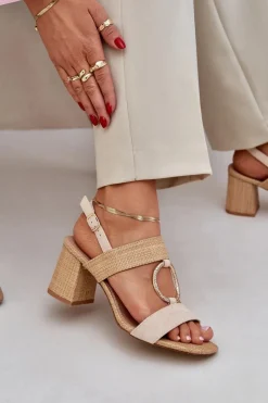 Outlet Sandały Na Słupkowym Obcasie Beżowe Afleeria Damskie Sandały Na Słupku|Sandały Na Obcasie