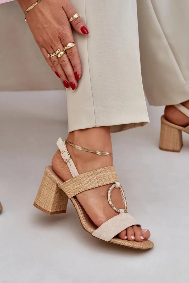 Outlet Sandały Na Słupkowym Obcasie Beżowe Afleeria Damskie Sandały Na Słupku|Sandały Na Obcasie