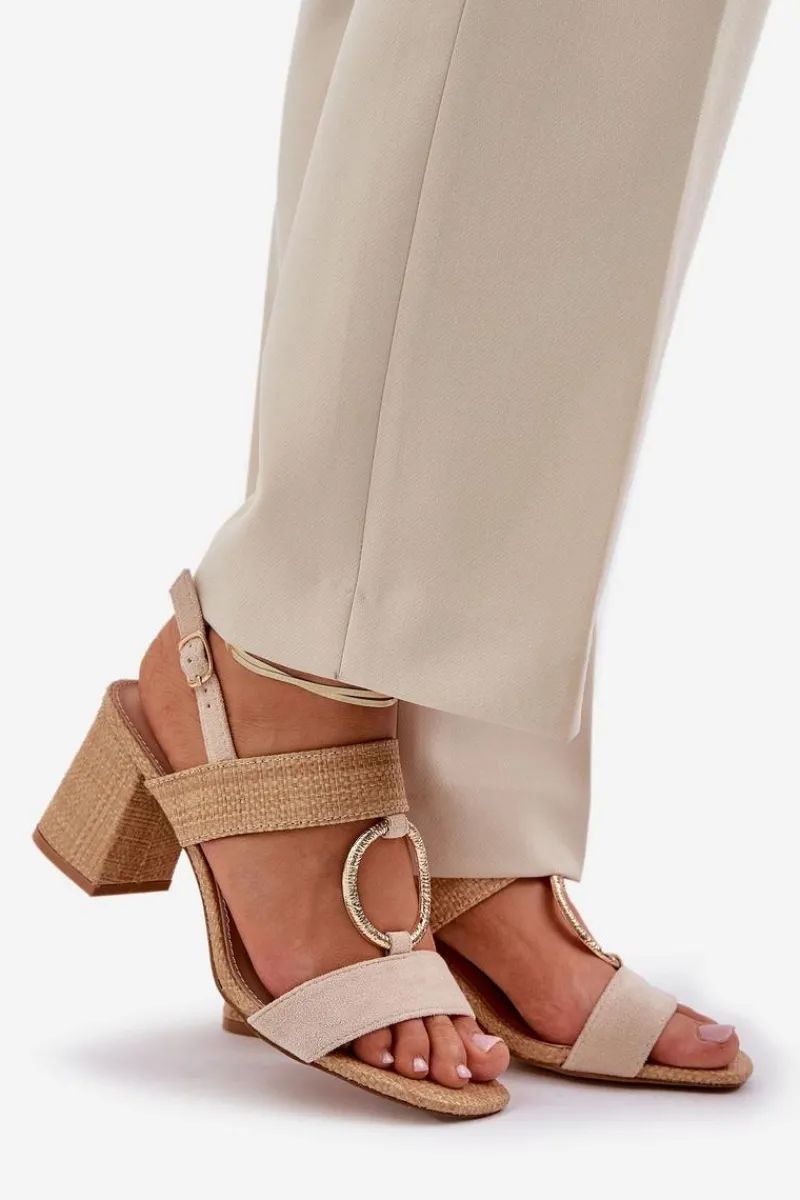 Outlet Sandały Na Słupkowym Obcasie Beżowe Afleeria Damskie Sandały Na Słupku|Sandały Na Obcasie