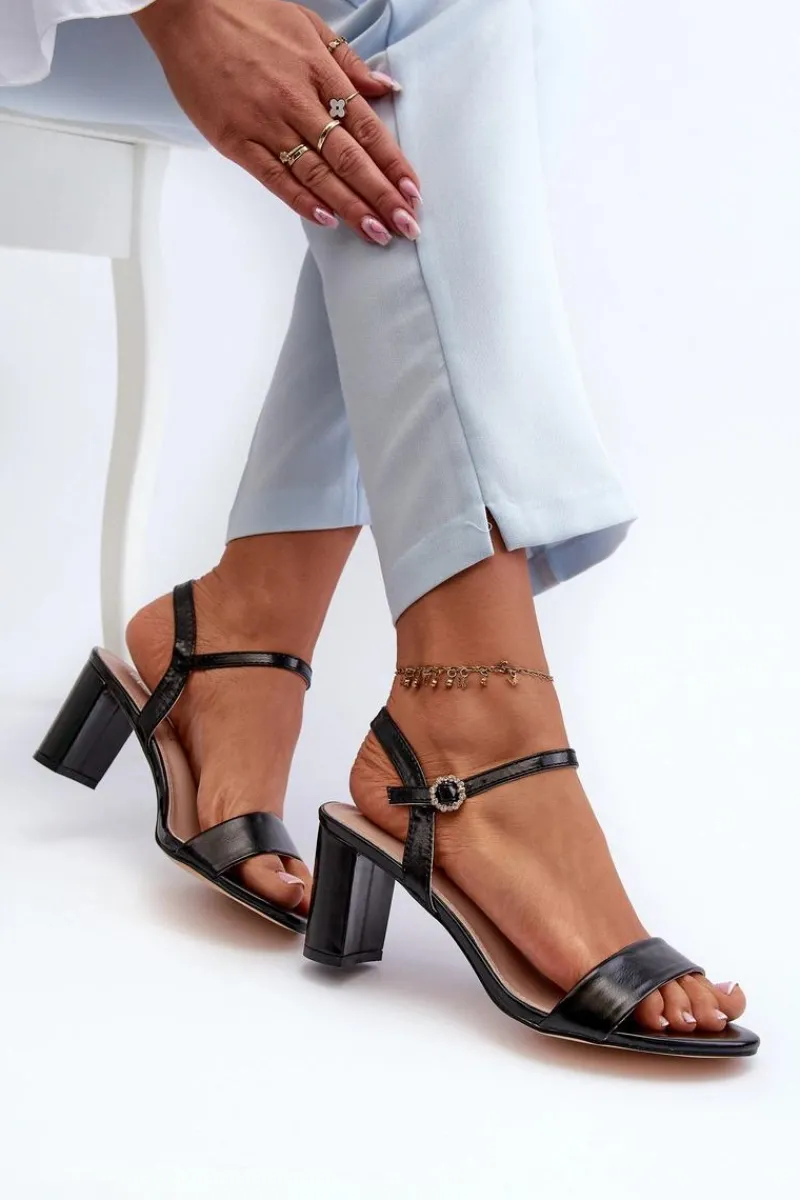 Discount Sandały Na Słupku Czarne Glindra Damskie Sandały Na Słupku|Sandały Na Obcasie