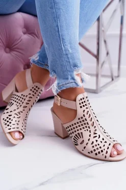 Best Sandały Na Słupku 1924 Skóra Beżowe Montoro Damskie Sandały Na Obcasie