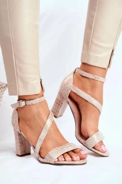 Sandały Na Obcasie>Buty Sergio Leone Sandały Na Słupku Sergio Leone SK870 Beżowe Zwierzęcy Wzór