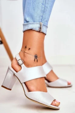 Sandały Na Obcasie>Buty Sergio Leone Sandały Na Słupku Sergio Leone SK778 Srebrne