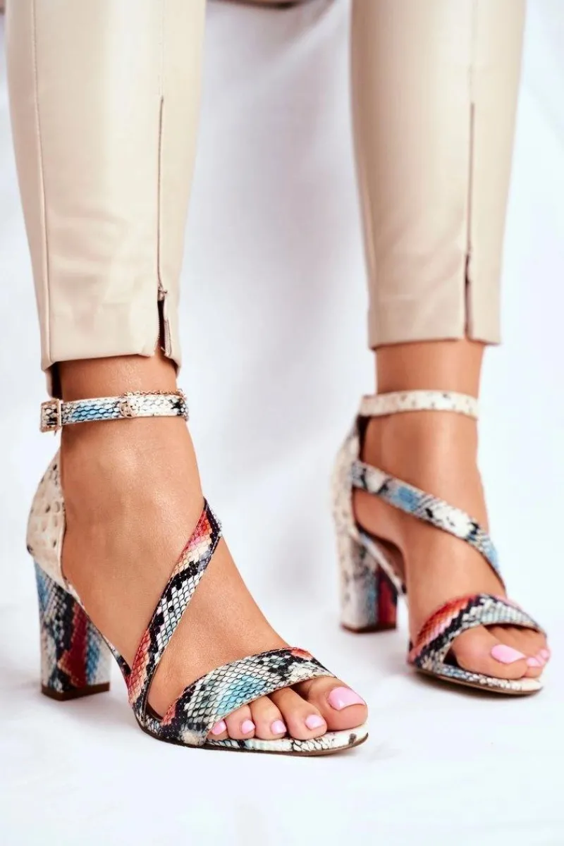 Clearance Sandały Na Słupku Sergio Leone SK870 Czerwone Wężowy Wzór Damskie Sandały Na Obcasie