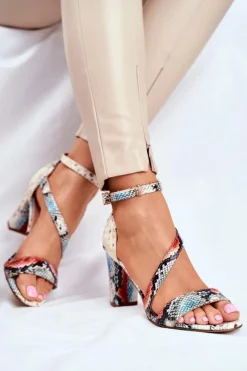 Clearance Sandały Na Słupku Sergio Leone SK870 Czerwone Wężowy Wzór Damskie Sandały Na Obcasie