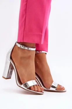 Boto Sandały Na Słupku Srebrne Thakko